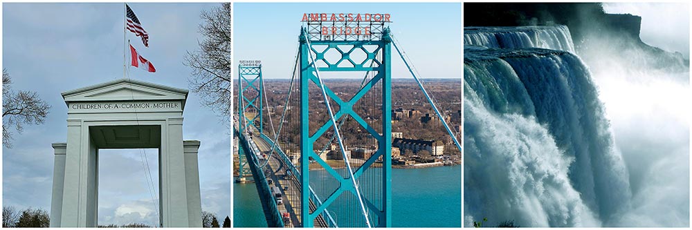 Photos of Bellingham, WA, Detroit, MI, and Niagara Falls, NY